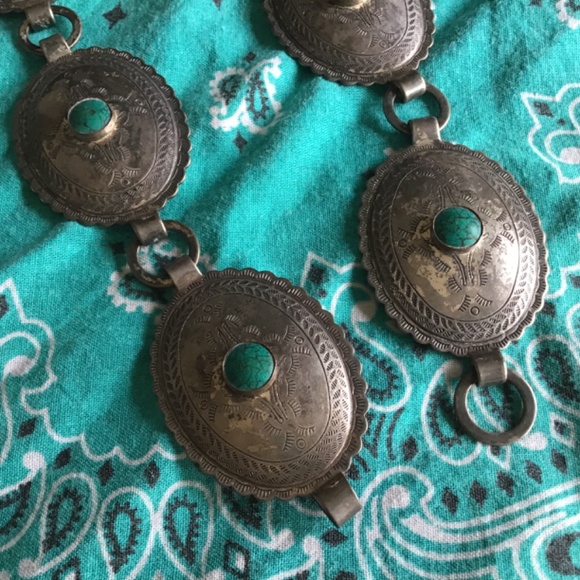 Cowgirl conch belt 32inch..vintage with turquoise stones main image 4